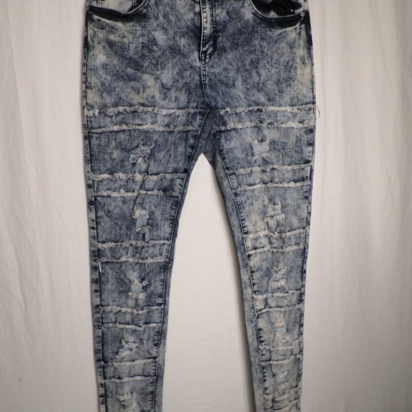 Encore Jeans USA Size XL Grey Acid Wash Skinny Jeans Fray Distressed Leg - Picture 2 of 15
